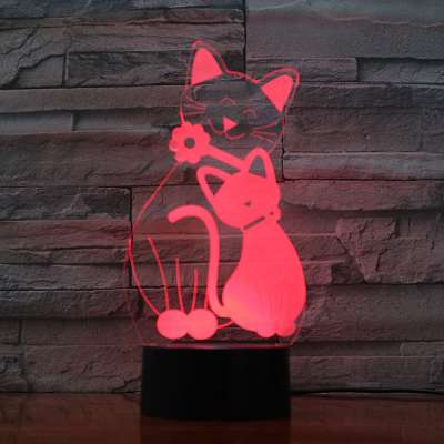 cute cat led night light black base 3d illusion lamp wholesale