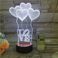 LED Night Light Beautiful Heartshape Wooden Base 3D Illusion Lamp 7 Colors Available for Lovers Gift and Hotel Decoration