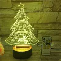 Beautiful Christmas Tree 3D Illusion Lamp Wooden Base LED Night Lighting for Christmas Gift and Room Decoration